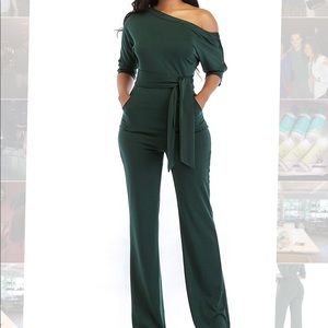 Women's One Shoulder Wide Leg Jumpsuit with Belt